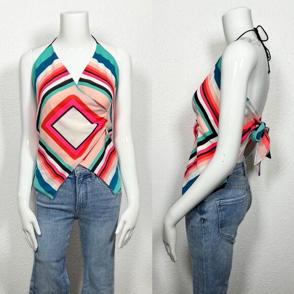 NEW Express Colorful Tie Back Halter Handkerchief Top Y2K Women's Size Small - Picture 3 of 11